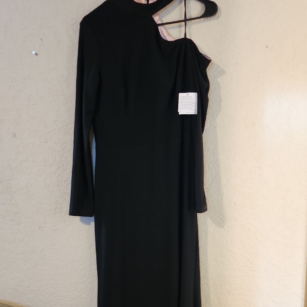 Xscape Black One Shoulder Long Sleeve Sheath Dress